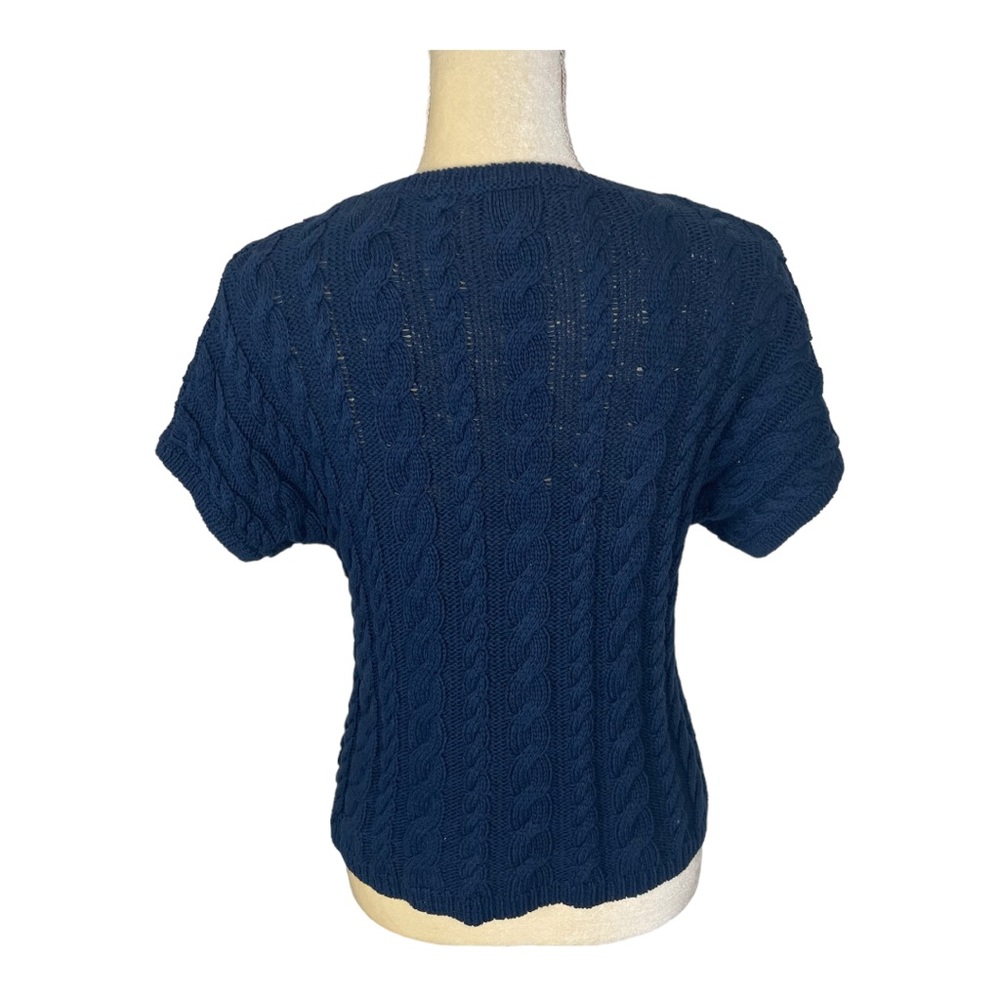 Land's End Short Sleeve Cotton Navy Cable Knit Sweater Size Small - Picture 3 of 7